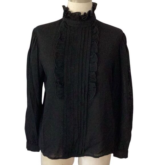 Vintage Bill Haire For Fredricks Wool Black Ruffle Blouse Top Made in USA - Picture 2 of 10